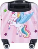 A close-up front view of a child's rolling suitcase with a unicorn design. Produktbild-Vorschau