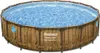 An above-ground swimming pool with a wood-grain exterior and blue water. Produktbild-Vorschau
