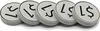 Five coins with currency symbols on them. Produktbild-Vorschau