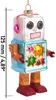 A glass robot ornament is shown against a white background with a ruler indicating its size. Produktbild-Vorschau