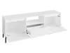 A white TV lowboard with two open doors and one open drawer, shown from a slightly elevated angle against a white background. Náhled obrázku produktu