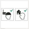 Two panels showing a person with a hard hat and a factory icon, and another person with a house icon, both with checkmarks. Produktbild-Vorschau