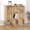 A wooden bookshelf with various items on its shelves. Náhled obrázku produktu