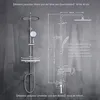 A diagram showing dimensions and installation details of a shower system against a gray tiled wall. Podgląd zdjęcia produktu