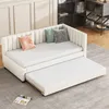A beige daybed with an extended trundle bed, set up in a room with a bookshelf in the background. Podgląd zdjęcia produktu