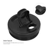 A black juicer cup lid with a flip-top spout is shown against a white background. A close-up inset shows the detail of the flip-top mechanism. Produktbild-Vorschau