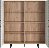 An open, empty highboard with wooden shelves and white doors. Podgląd zdjęcia produktu