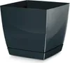 A dark gray square planter with a matching saucer, shown against a white background. Produktbild-Vorschau