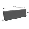 A gray upholstered headboard with dimensions indicated. Produktbild-Vorschau