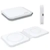 A white wireless charger folded and unfolded, shown from multiple angles. Produktbild-Vorschau