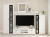A modern white and black media wall unit with a TV, shelves, and cabinets, displayed in a room setting. Náhľad obrázku produktu