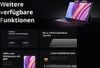 A marketing image showcasing features of a tablet, with a tablet and keyboard in the background and feature callouts in the foreground. Produktbild-Vorschau