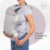 A woman is wearing a baby carrier with a baby inside, shown from the chest down. The image has a purple overlay and text. Anteprima dell’immagine prodotto