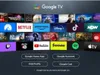 A screenshot of a Google TV interface displaying various streaming service logos and app icons. Produktbild-Vorschau