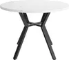 A round white marble-patterned table with black metal legs on a white background. Náhľad obrázku produktu