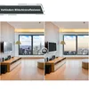 A split image showing a living room with a TV and window. The left side shows glare on the TV screen, while the right side shows the glare reduced with blinds. Produktbild-Vorschau