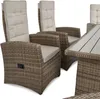 A set of outdoor dining chairs and a table, made of woven rattan material, are displayed against a white background. Náhled obrázku produktu
