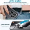 A person is putting a phone into their pocket, and a close-up of a phone screen protector being applied. Produktbild-Vorschau