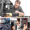 A collage of images showing a person working on computer components and electronic devices. Voir les images du produit