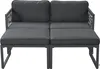 A gray outdoor sofa set with two seat cushions and two back cushions, with two ottomans in front. Produktbild-Vorschau