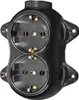 A black, two-socket electrical outlet adapter with mounting tabs. Anteprima dell’immagine prodotto