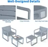 A collage of close-up shots highlighting product features and two views of a patio furniture set. Podgląd zdjęcia produktu