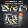 A marketing image showcasing a triple-lens endoscope camera with a screen displaying a close-up view of an engine. Náhľad obrázku produktu