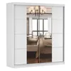 A white sliding door wardrobe with mirrored panels reflecting a bedroom interior. Voir les images du produit
