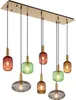 A multi-pendant light fixture with various colored glass shades. Produktbild-Vorschau