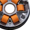 A close-up view of a variator with orange rollers and a silver metal housing. Voir les images du produit