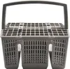 A gray dishwasher cutlery basket with a handle, shown from the front. Produktbild-Vorschau