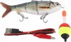 A fishing lure, charging cable, and bobber are laid out on a white background. Podgląd zdjęcia produktu