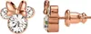 Two views of a pair of rose gold Minnie Mouse earrings with clear crystals. Produktbild-Vorschau