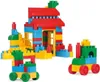 A set of colorful building blocks arranged to form a house and two vehicles. Náhľad obrázku produktu