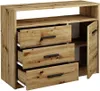 A wooden dresser with three open drawers and one closed cabinet door. Produktbild-Vorschau