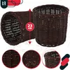 Two woven baskets, one in the foreground and one in the background, with close-up views of the weave and base shown in circular insets. A measurement indicator shows 23 cm. Produktbild-Vorschau
