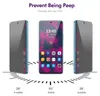 Three smartphones are displayed at different angles to show the privacy feature of a screen protector. The middle phone shows the screen clearly, while the side phones show a darkened, obscured screen. Produktbild-Vorschau