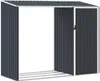 A dark gray metal firewood storage shed with a sloped roof and a sliding door. Podgląd zdjęcia produktu