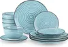 A set of blue ceramic dishes with a spiral pattern and black trim, arranged on a white background. Náhled obrázku produktu