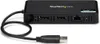 A black StarTech.com USB to Dual DisplayPort adapter with its USB cable. Náhled obrázku produktu