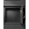 An open, empty metal cabinet with a key lock on the right door. Podgląd zdjęcia produktu