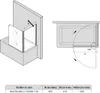Diagrams showing the dimensions and installation of a shower screen over a bathtub. Voir les images du produit