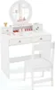A white children's vanity desk and chair set with a mirror and accessories. Náhled obrázku produktu