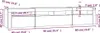 A schematic drawing of a long, white TV stand with dimensions indicated by purple lines and text. Produktbild-Vorschau