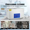 A collage showing an ultrasonic cleaner and before/after cleaning results. Produktbild-Vorschau