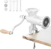 A manual meat grinder with accessories is clamped to a wooden table. Náhľad obrázku produktu