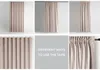 A collage of images showing different ways to hang curtains and a close-up of the curtain tape. Produktbild-Vorschau