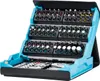 A detailed view of an open bit set case, showcasing various bits organized in compartments. Voir les images du produit