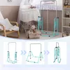 A collage showing a children's gymnastics bar in different states of assembly and storage, with a nursery scene in the background. Voir les images du produit