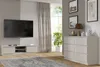 A modern living room with a TV, media console, and dresser. Voir les images du produit